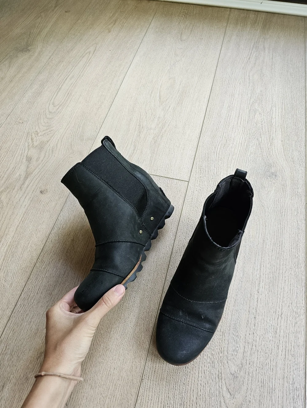 Sorel LEA Wedge Leather Ankle Boots Waterproof Black Women's Size 7.5